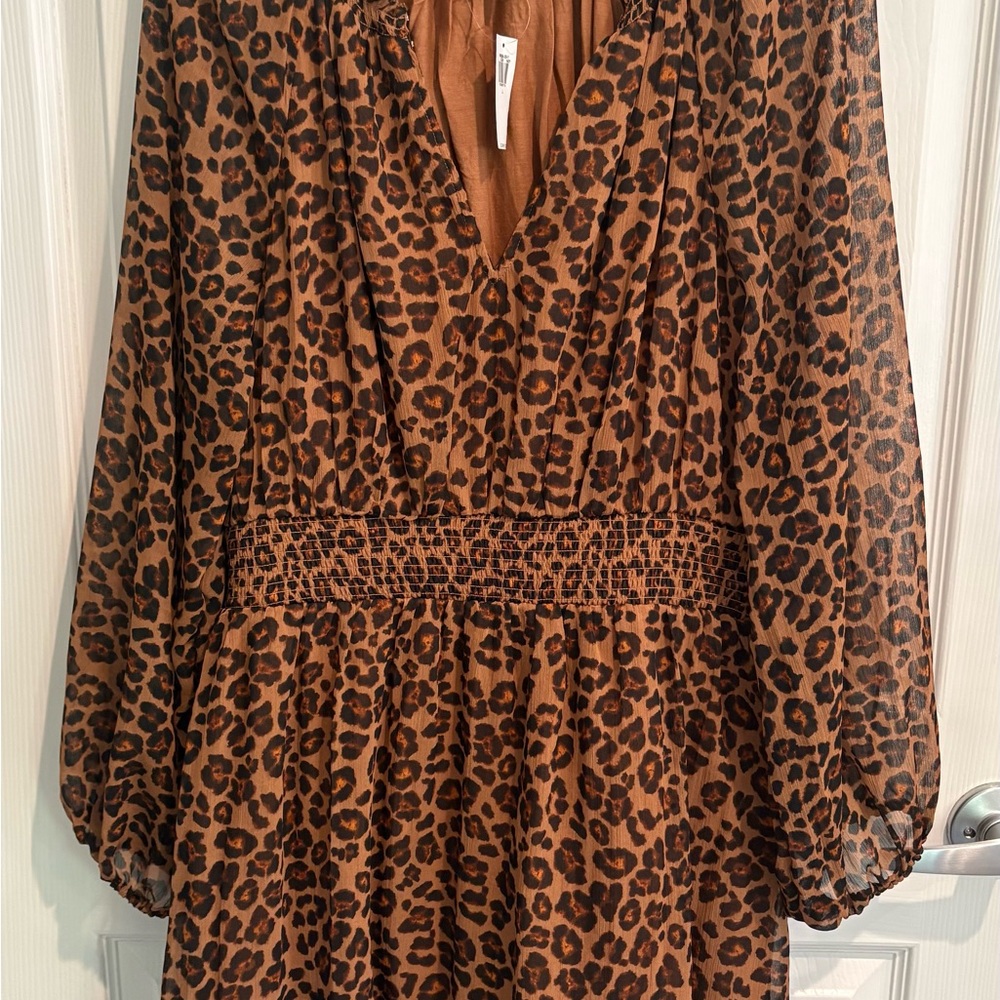 Old Navy Brown and Black Leopard Print Long Sleeve Dress